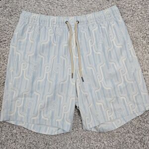 Fair Harbor Mens Geometric Swim Trunks Size Large Blue Resort Beach Coastal